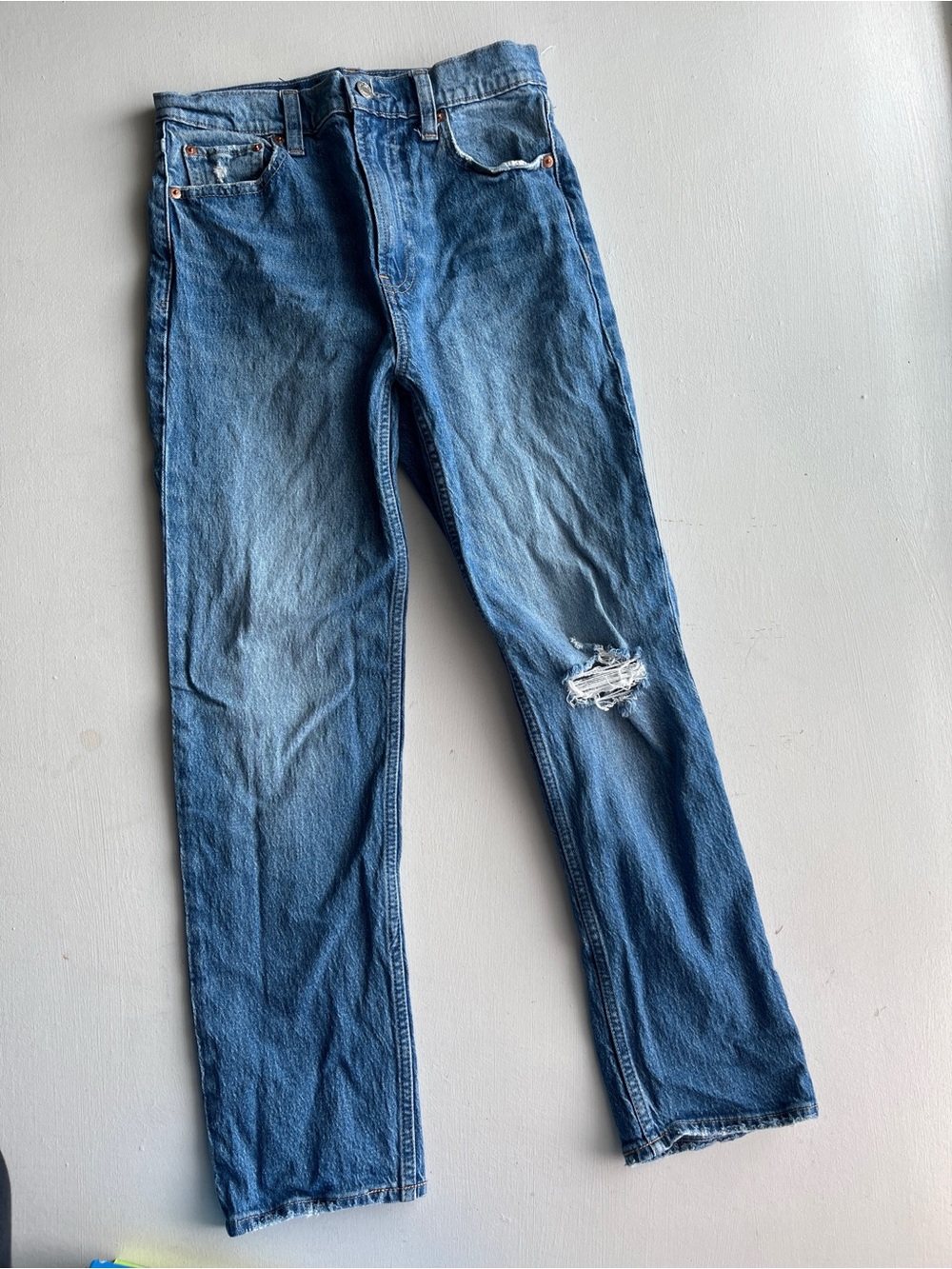 Gap Blue Distressed Straight-Leg Jeans